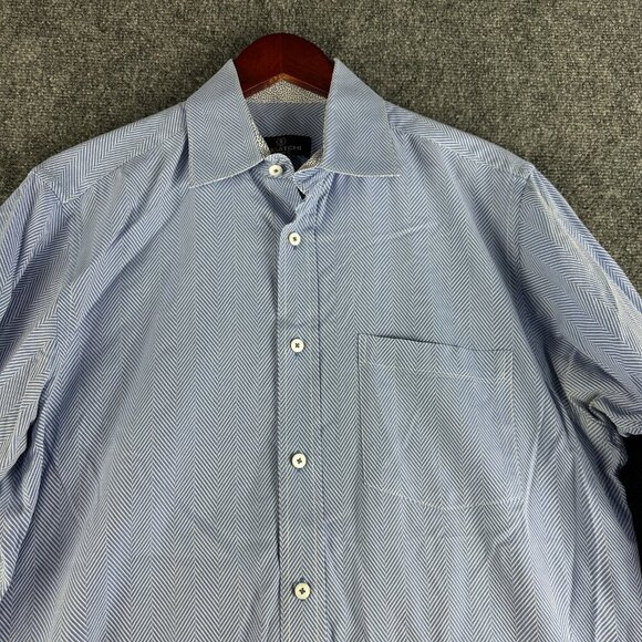 Bugatchi Uomo Shirt Mens Medium Button Up Blue Stripe Cotton Pocket - Picture 4 of 11